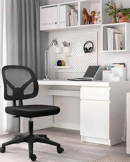 KOLLIEE Armless Mesh Office Chair Ergonomic Small Desk Chair No Arms Black Swivel Computer Chair with Wheels Task Chair for Small Spaces Mid Back Home Office Chair for Adults and Kids - LeafyLoom