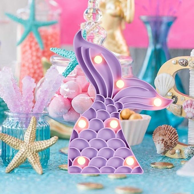 Cute Mermaid Tail Night Light, Mermaid Party Supplies, Mermaid Birthday Party Decorations, Mermaid Lamp, Battery Operated Led Light, Mermaid Bedroom Decor for Girls,Plastic(Purple） - LeafyLoom