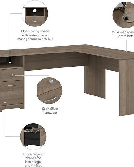Bush Furniture Cabot 72W L Shaped Computer Desk with Drawers, Ash Gray - LeafyLoom