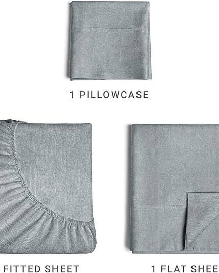 Twin XL Size 3 Piece Sheet Set - Comfy Breathable & Cooling Sheets - Hotel Luxury Bed Sheets for Women & Men - Deep Pockets, Easy-Fit, Soft & Wrinkle Free Sheets - Heathered Blue Oeko-Tex Bed Sheets - LeafyLoom