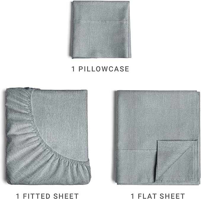 Twin XL Size 3 Piece Sheet Set - Comfy Breathable & Cooling Sheets - Hotel Luxury Bed Sheets for Women & Men - Deep Pockets, Easy-Fit, Soft & Wrinkle Free Sheets - Heathered Blue Oeko-Tex Bed Sheets - LeafyLoom