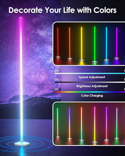 bedee LED Corner Floor Lamp: 65" RGB Color Changing Floor Lamp with Music Sync, Modern Standing Mood Light with Remote & App Control, Creative DIY Mode for Living Room, Bedroom - LeafyLoom