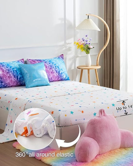 A Nice Night 6Pcs Gradient Abstract Art Grid Mosaic Geometric Bedding Set for Girls, Colorful Rainbow Galaxy Comforter Set, Ultra Soft Bedding Sets (PinkBlue,Full 6Pcs) - LeafyLoom