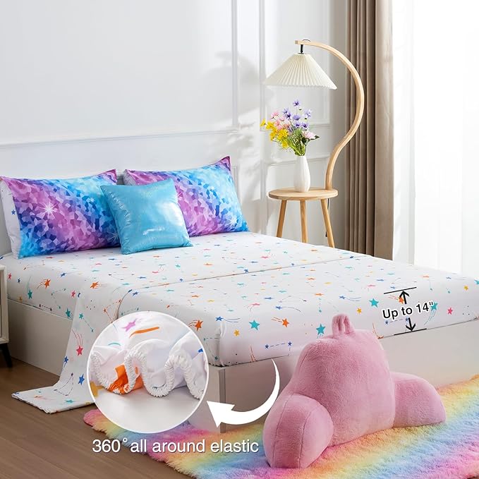 A Nice Night 6Pcs Gradient Abstract Art Grid Mosaic Geometric Bedding Set for Girls, Colorful Rainbow Galaxy Comforter Set, Ultra Soft Bedding Sets (PinkBlue,Twin 6Pcs) - LeafyLoom