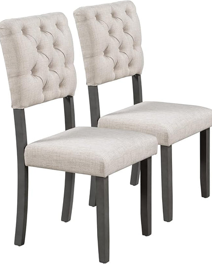 Room Piece Farmhouse Set for 6-Rustic Rectangular Wood 4 1 Bench with Comfortable Padded Cushion-Perfect for Family Gatherings and Kitchen Dining, Onesize, Grey Table+Beige Chair - LeafyLoom