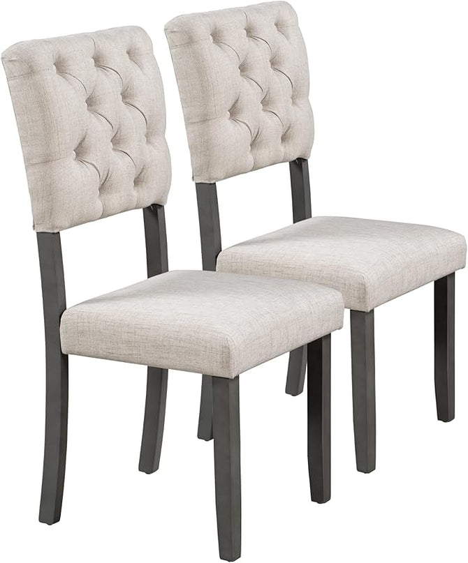 Room Piece Farmhouse Set for 6-Rustic Rectangular Wood 4 1 Bench with Comfortable Padded Cushion-Perfect for Family Gatherings and Kitchen Dining, Onesize, Grey Table+Beige Chair - LeafyLoom