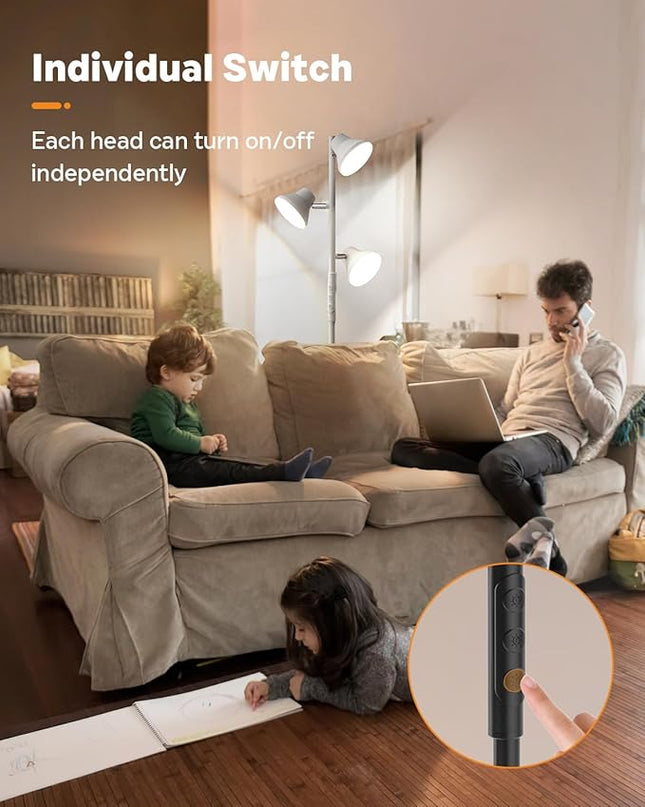 LED Tree Floor Lamp Silver, 36W Super Bright Standing Lamp with Remote Control, 4 Color Temperatures, 3 Rotatable LED Lights, Dimmable Floor Lamps for Living Room, Bedroom, Office - LeafyLoom