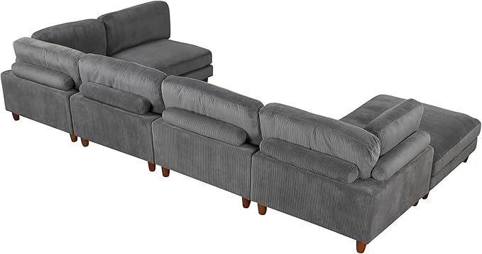 Free Combination Convertible Modular Sectional Sofa with Movable Ottomans , 163'' Oversized Corduroy Upholstered Sleeper Corner Couch Sofabed with Wooden Legs and Detachable Cushions for Living Room - LeafyLoom