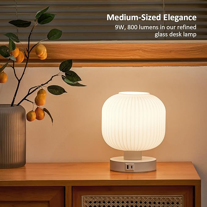 Touch Bedside Lamps,Table Lamps 3 Way Dimmable with USB C+A Charging Ports - Bedroom Nightstand & Living Room Essential, 9W Bulb Included - LeafyLoom