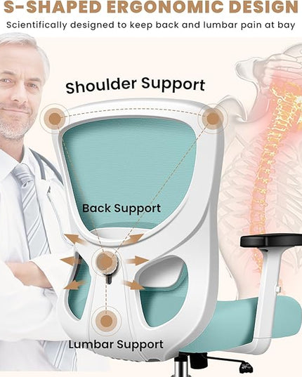 Office Chair Ergonomic Desk Chair with Adjustable Lumbar Support, Swivel Comfy Computer Chair Heavy Duty Executive Chair for Home Office - LeafyLoom