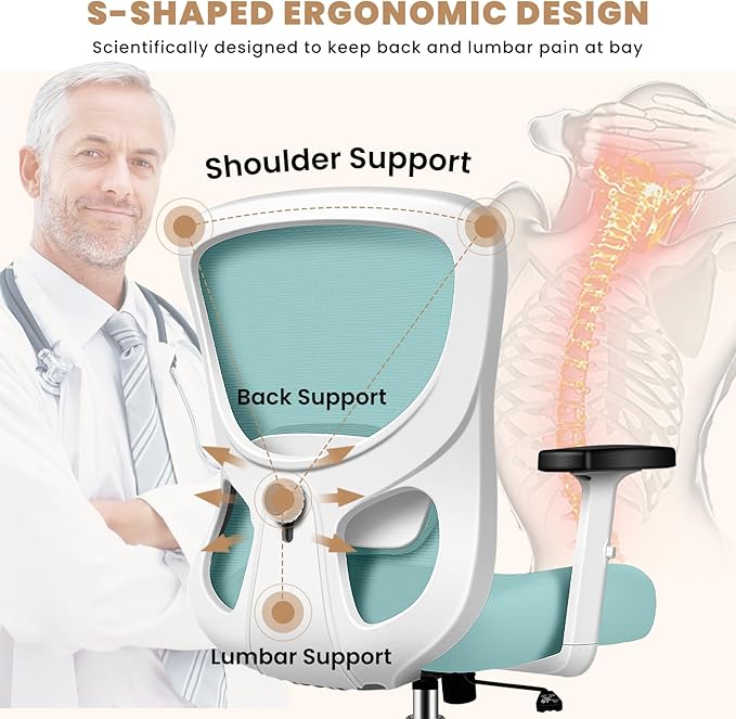 Office Chair Ergonomic Desk Chair with Adjustable Lumbar Support, Swivel Comfy Computer Chair Heavy Duty Executive Chair for Home Office - LeafyLoom