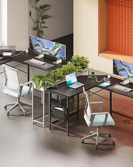 Coleshome 59" L Shaped Gaming Desk with Outlet, L Shaped Desk with CPU Stand, Corner Computer Desk, Home Office Desk, Writing Desk, Black - LeafyLoom