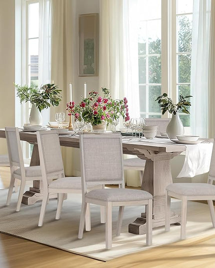 COLAMY Wood Dining Chairs Set of 6, Mid Century Modern Upholstered Kitchen Chairs,19 Inch Fabric Dining Chair with Back for Kitchen Dining Room,Ivory - LeafyLoom
