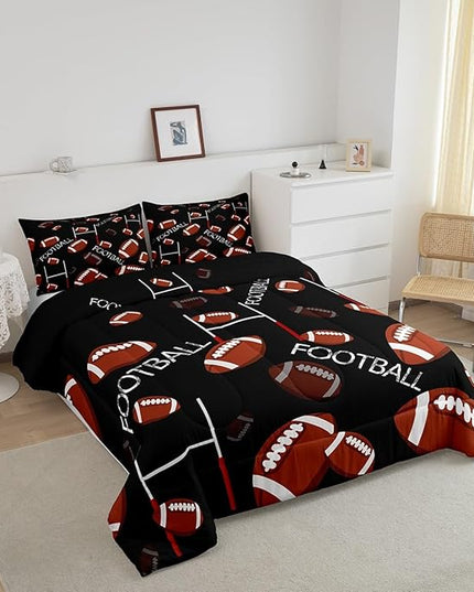 Feelyou Rugby Sports Comforter Set King Size Football Comforter for Kids Teens Adults Soccer Ball Game Bedding Set Gift for Football Lover Duvet Set Room Decor 3Pcs with 2 Pillow Case - LeafyLoom