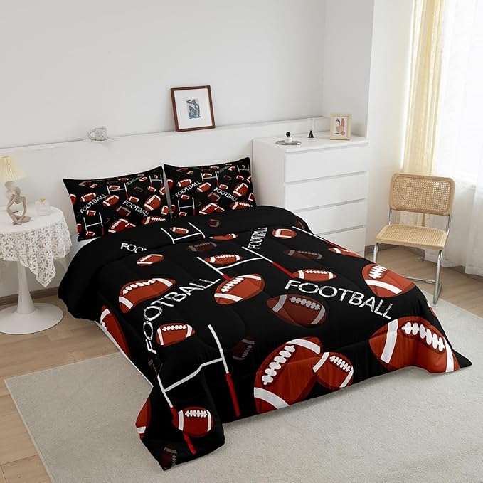 Feelyou Rugby Sports Comforter Set King Size Football Comforter for Kids Teens Adults Soccer Ball Game Bedding Set Gift for Football Lover Duvet Set Room Decor 3Pcs with 2 Pillow Case - LeafyLoom