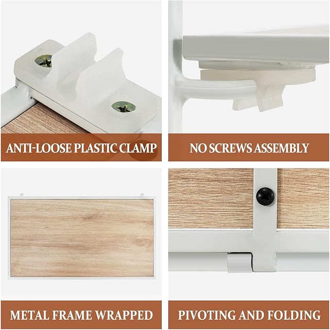No Assembly Folding Bookshelf, 3 Tier White Bookshelf, Metal Book Shelf for Storage, Folding Bookcase for Office Organization and Storage, 12.6" D x 22.44" W x 42.13" H - LeafyLoom