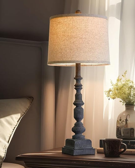 Oneach 27.75" Vintage Farmhouse USB A+C Table Lamps Set of 2 for Living Room Traditional Bedside Lamps for Bedroom Office Mid Century Table Lamp Antique Grey Accent Rustic Lamps for End Table - LeafyLoom