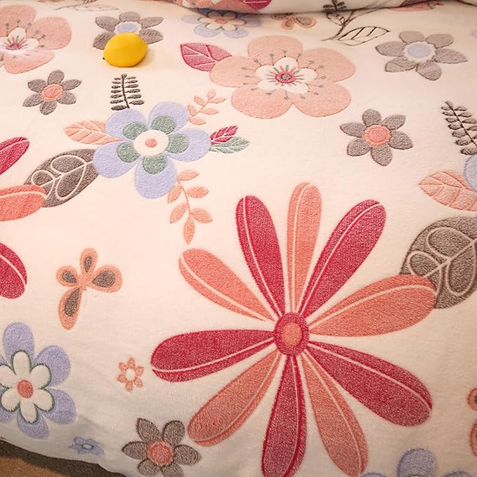 MorroMorn Pink Duvet Cover Queen, Floral Bedding Sets, Comforter Covers Set, Down Alternative Blanket Ultra Soft Kawaii Cute Blooming Flowers for Girls Kids Teen Women Full Double Size - LeafyLoom