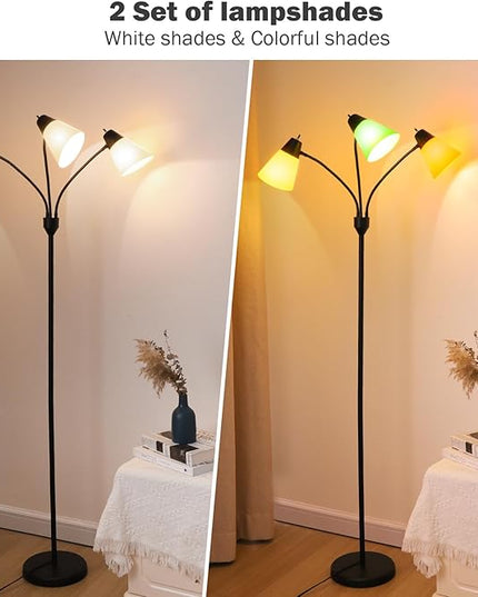 FOLKSMATE 3-Light Floor Lamp, LED Medusa Muiti-Head Adjustable Arc Standing Lamp, Gooseneck Tree Tall Light for Living Room, Kid Room, Bedroom, Black - LeafyLoom