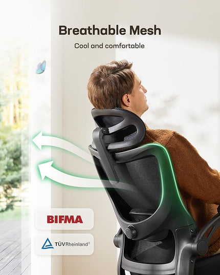 Marsail Ergonomic Office Chair: Office Computer Desk Chair with High Back Mesh and Adjustable Lumbar Support Rolling Work Swivel Task Chairs with Wheel 3D Armrests and Headrest - LeafyLoom