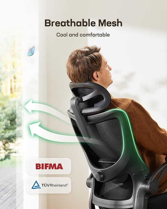 Marsail Ergonomic Office Chair: Office Computer Desk Chair with High Back Mesh and Adjustable Lumbar Support Rolling Work Swivel Task Chairs with Wheel 3D Armrests and Headrest - LeafyLoom