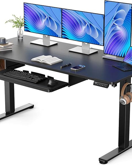 ErGear Large Electric Standing Desk with Keyboard Tray, 63x28 Inches Adjustable Height Sit Stand Up Desk, Home Office Desk Computer Workstation, Black - LeafyLoom