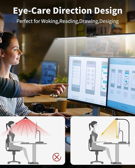 Led Desk Lamp with USB Charging Port Architect Task Dual Lamps for Home Office with Atmosphere Lighting, 24W Ultra Bright Modern Flexible Gooseneck Tall Table Light 5 Color Modes for Drafting Reading - LeafyLoom