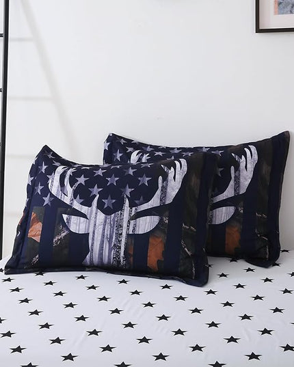 Boys Camo Deer Bedding Set Full Size 7 Piece Bed in A Bag Camouflage American Flag Comforter Set for Kids Teens Men Super Soft All Season - LeafyLoom