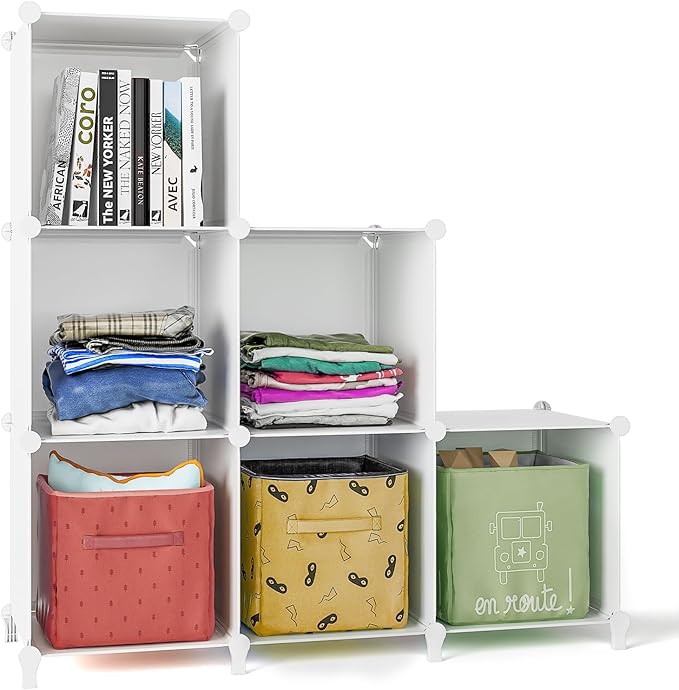 FUNLAX Cube Storage, 6 Storage Cubes Closet Organizers and Storage Portable Cube Storage Organizer Plastic Bookshelf Bookcase for Study Room, Bedroom, Office, White - LeafyLoom
