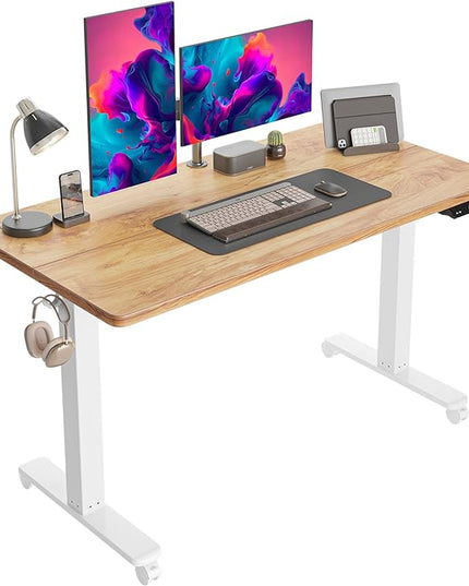 CubiCubi Electric Standing Desk, 55 x 24 Inches Height Adjustable Sit Stand Desk, Ergonomic Home Office Computer Workstation, Light Rustic Brown - LeafyLoom