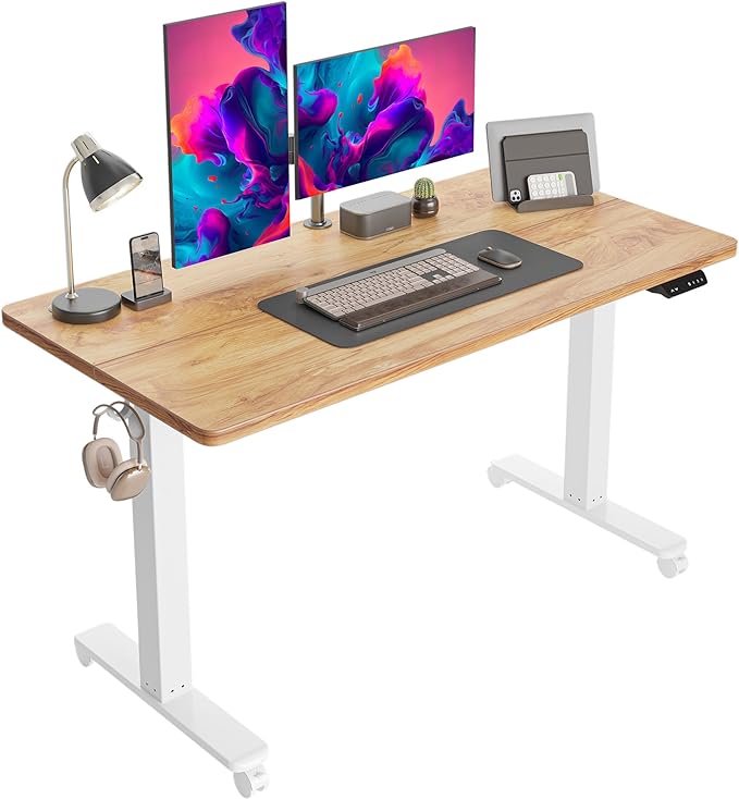CubiCubi Electric Standing Desk, 55 x 24 Inches Height Adjustable Sit Stand Desk, Ergonomic Home Office Computer Workstation, Light Rustic Brown - LeafyLoom