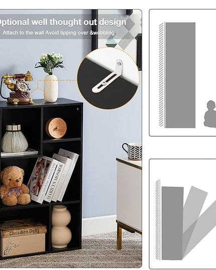 VECELO Modern Bookshelf, 5 Cube Shelf, Fits Tallest Hardcovers, Horizontal Available, Storage Organzier for Home Office, Matte Black - LeafyLoom