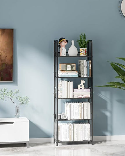 Bookshelf Storage Shelf Bookcase Freestanding Storage Stand Book Organizer for Living Room, Bedroom, Kitchen, Rust Resistance,Easy Assembly Multi-Functional Organizer (5 Tiers, Black) - LeafyLoom