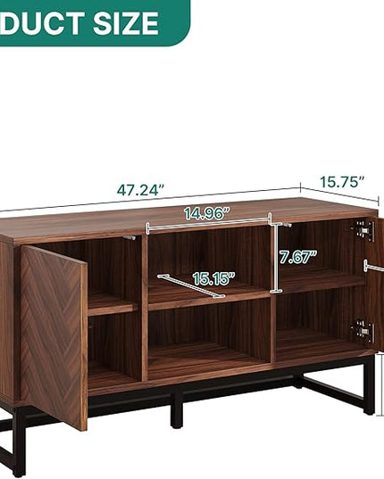 YITAHOME TV Cabinet for 55 Inch TV, Mid Century Modern TV Stand with Storage Cabinet & Adjustable Shelf, Entertainment Cabinet Media TV Console with Natural Oak Finish for Living Room, Walnut - LeafyLoom