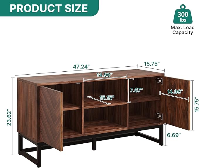 YITAHOME TV Cabinet for 55 Inch TV, Mid Century Modern TV Stand with Storage Cabinet & Adjustable Shelf, Entertainment Cabinet Media TV Console with Natural Oak Finish for Living Room, Walnut - LeafyLoom
