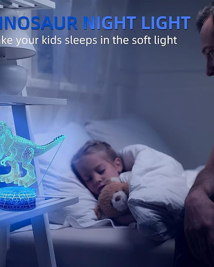 Dinosaur Toys 3D Dinosaur Night Light, 4 Pieces 3D Dinosaur Lamp Toy with 16 Color Changes and Remote Control, Dinosaur Toy Gifts for Kids Boys Girls from 3 4 5 6+ Years - LeafyLoom