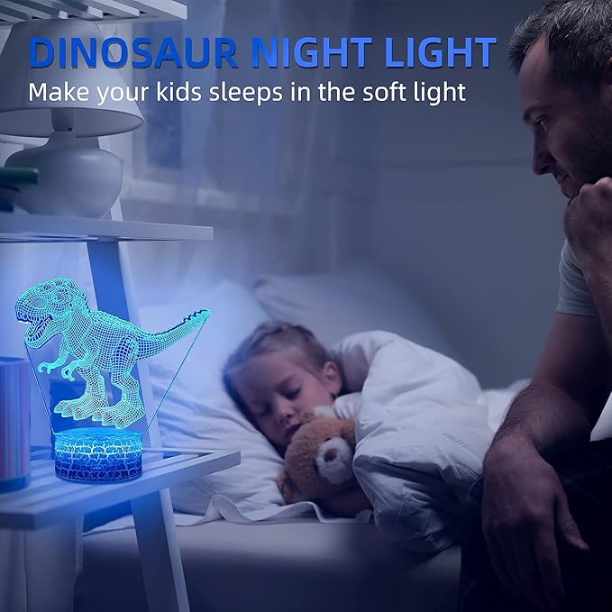 Dinosaur Toys 3D Dinosaur Night Light, 4 Pieces 3D Dinosaur Lamp Toy with 16 Color Changes and Remote Control, Dinosaur Toy Gifts for Kids Boys Girls from 3 4 5 6+ Years - LeafyLoom