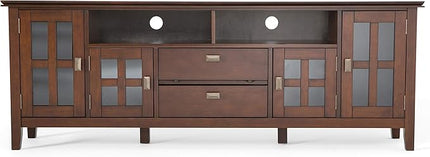 SIMPLIHOME Artisan SOLID WOOD Universal TV Media Stand, 72 inch Wide, Contemporary, Living Room Entertainment Center, Storage Cabinet, for Flat Screen TVs up to 80 inches in Russet Brown - LeafyLoom