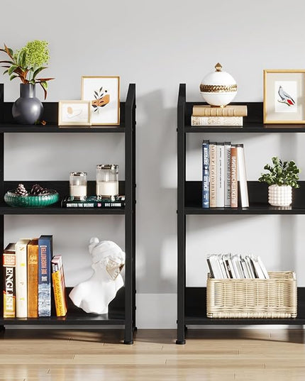 3 Tier Bookshelf: Small Modern Industrial Bookshelves for Bedroom, Short Bookcase Book Shelf for Small Spaces (Black) - LeafyLoom