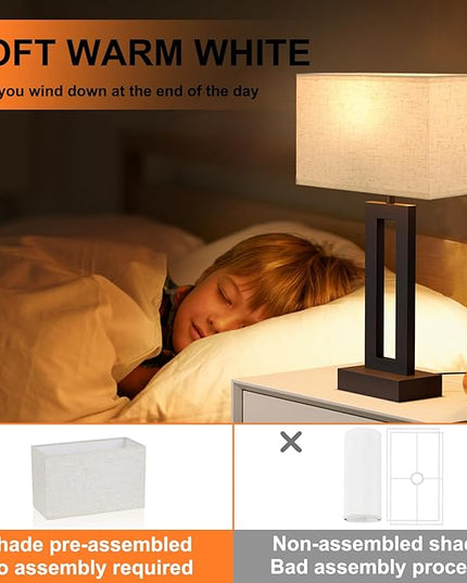 Nightstand Table Lamps for Bedrooms Set of 2 - Touch Bedside Lamp with USB C+A, 3 Way Dimmable Living Room Lamps for End Tables Set of 2, Modern Night Stand Lamps for Bed Side Guest Room(Cream) - LeafyLoom