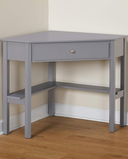 Target Marketing Systems Ellen Corner Desk Drawer and One Storage Shelf for Living Room, Bedroom, or Home Office, Small Computer Table, 42" W x 30" H, Anchor Gray - LeafyLoom
