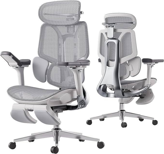 Hbada E3 Ergonomic Office Chair, Big and Tall Office Chair - with 3-Zone Dynamic Lumbar Support, 4D Adjustable Headrest, 6D Adjustable Armrests, Swivel Computer Chair for Home Office, Grey - LeafyLoom