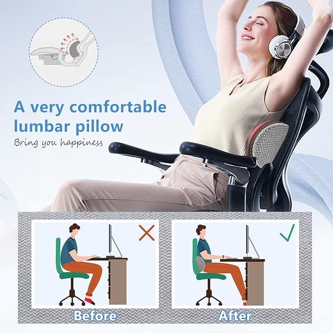 Lumbar Support Pillow - Memory Foam for Low Back Pain Relief, Ergonomic Streamline Car Seat, Office Chair, Recliner and Bed (Light Grey) - LeafyLoom