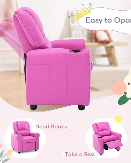 JC HOME CANDY Kids Chair Leather Recliner Sofa Toddler Youth Children Child Ages 3-7, Blush Pink - LeafyLoom