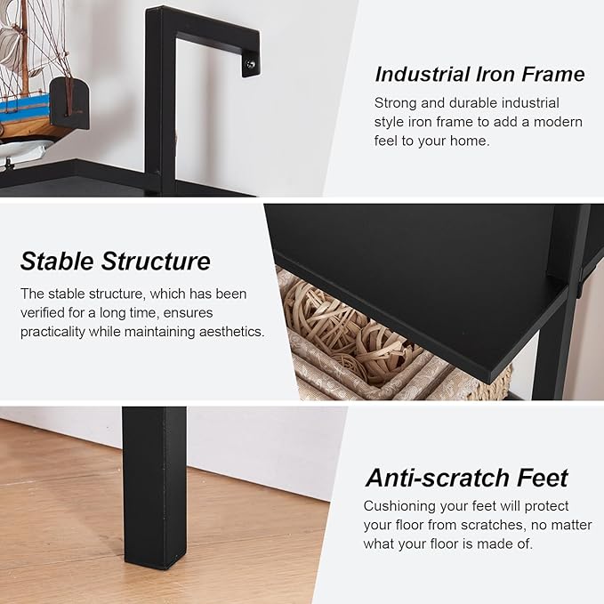HOMISSUE Corner Bookshelf, 12-Tier L Shaped Bookshelf, Double Wide Corner Wall Mount Bookcase with Metal Frame and Wood, Modern Industrial Corner Shelf for Living Room, Kitchen, Home Office Black - LeafyLoom