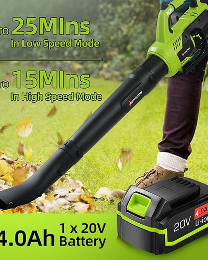 Leaf Blower Cordless, 580CFM/160MPH Electric Leaf Blower with 4.0Ah Battery Powered, Blower with Extension Nozzle, Lightweight Leaf Blowers for Lawn Care, Yard, Garage, Patio & Sidewalk Blowing - LeafyLoom
