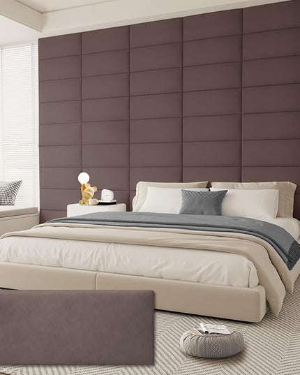 King Headboard, Wall Mounted Peel and Stick Headboard, Upholstered Leather Bed Headboard for King Size Bed, Floating Dorm Bedroom Tall Headboard Soundproof Wall Panels (12 Panels, 10"x24") - LeafyLoom
