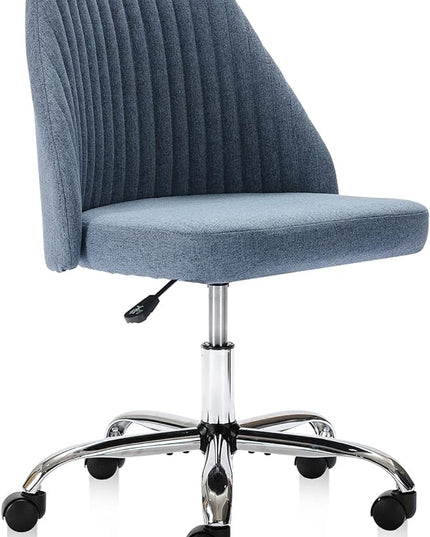 HOMEFLA Home Office Modern Linen Swivel Task Upholstered Fabric Desk Chair Armless with Wheels, Middle, Blue - LeafyLoom