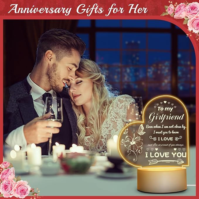 Linkax Romantic Gifts for Girlfriend, Birthday Gifts for Girlfriend from Boyfriend, Unique Heart-shaped Night Light with Love Quotes, I Love You Gift for Her, Anniversary Christmas Gift for Girlfriend - LeafyLoom