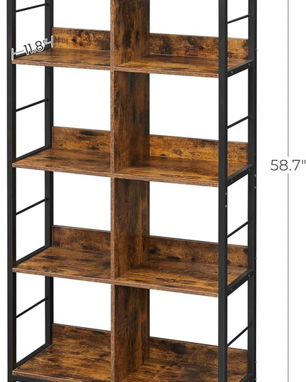 VASAGLE Industrial 8-Compartment Bookshelf, 4-Tier Bookcase with 8 Open Slots, Display Storage Rack, for Office, Living Room, Bedroom, 31.5 x 13 x 58.7 Inches, Rustic Brown and Black ULLS105B01 - LeafyLoom